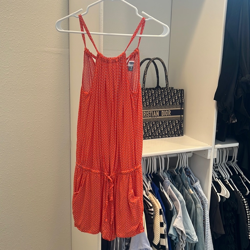 Orange red patterned romper